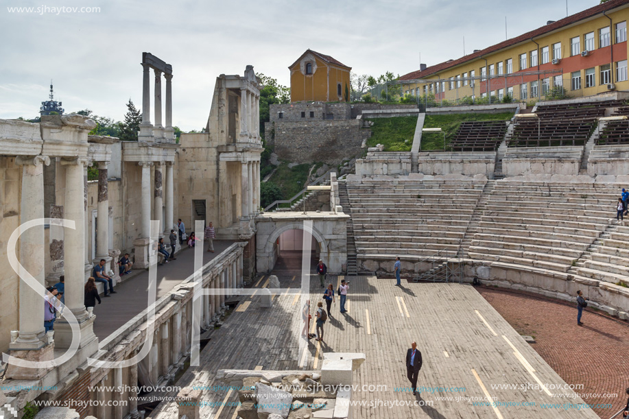 PLOVDIV, BULGARIA - MAY 1, 2016: Ruins of Ancient Roman theatre in Plovdiv, Bulgaria