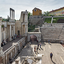 PLOVDIV, BULGARIA - MAY 1, 2016: Ruins of Ancient Roman theatre in Plovdiv, Bulgaria