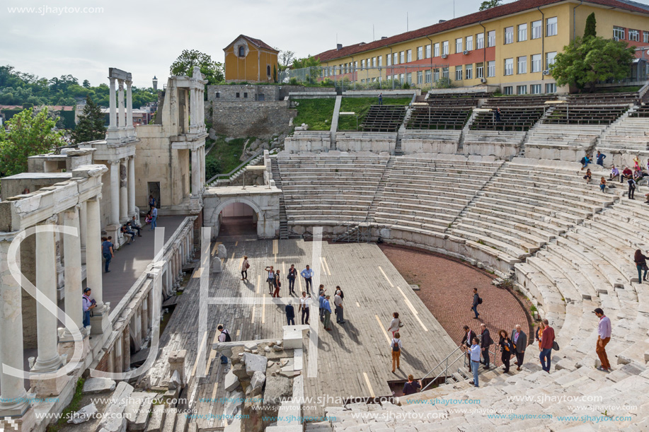 PLOVDIV, BULGARIA - MAY 1, 2016: Ruins of Ancient Roman theatre in Plovdiv, Bulgaria