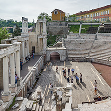 PLOVDIV, BULGARIA - MAY 1, 2016: Ruins of Ancient Roman theatre in Plovdiv, Bulgaria