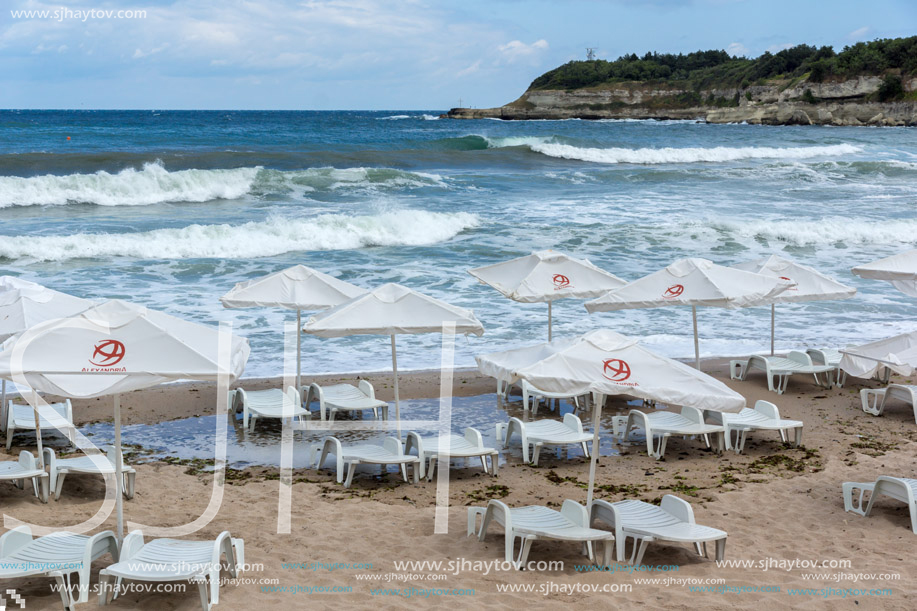 TSAREVO, BULGARIA - JULY 1, 2013:  Panorama of the Beach of town of Tsarevo, Burgas Region, Bulgaria