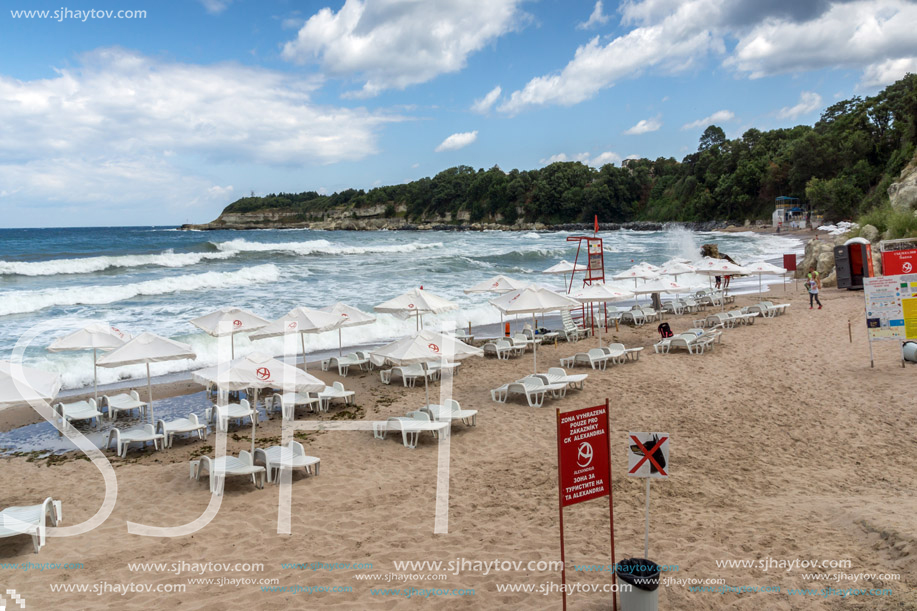 TSAREVO, BULGARIA - JULY 1, 2013:  Panorama of the Beach of town of Tsarevo, Burgas Region, Bulgaria