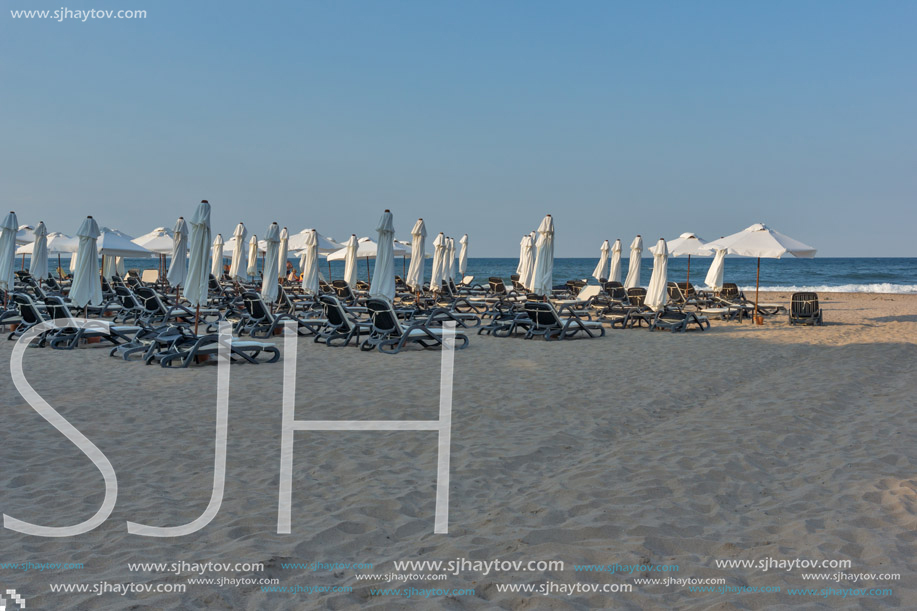 LOZENETS, BULGARIA - JULY 2, 2013: Panorama of Oasis beach near village of Lozenets, Burgas Region, Bulgaria