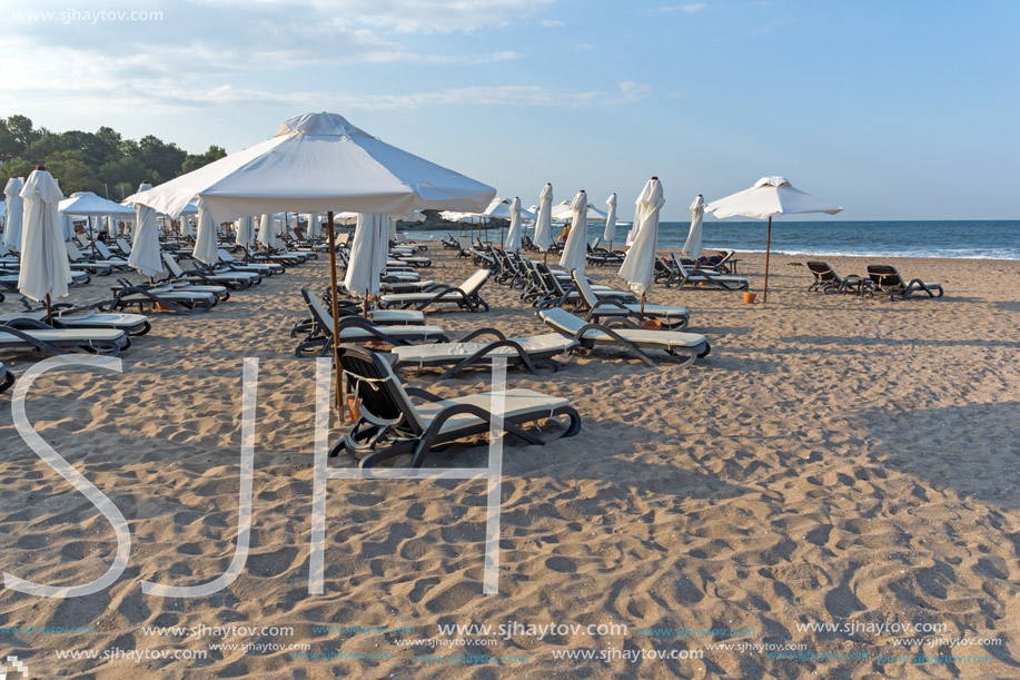 LOZENETS, BULGARIA - JULY 2, 2013: Panorama of Oasis beach near village of Lozenets, Burgas Region, Bulgaria