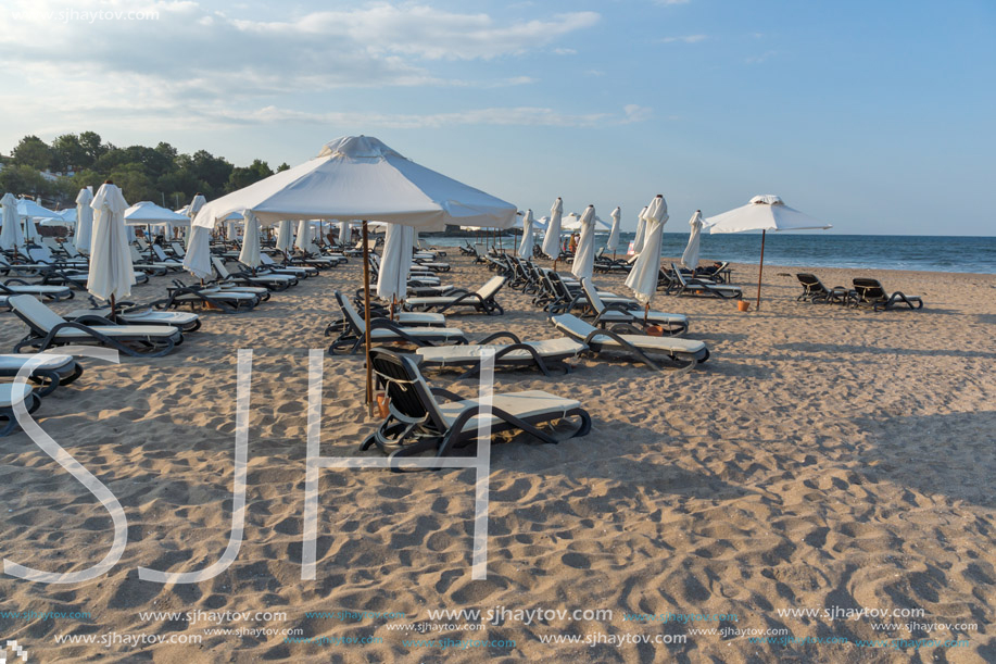 LOZENETS, BULGARIA - JULY 2, 2013: Panorama of Oasis beach near village of Lozenets, Burgas Region, Bulgaria