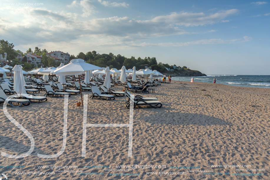 LOZENETS, BULGARIA - JULY 2, 2013: Panorama of Oasis beach near village of Lozenets, Burgas Region, Bulgaria