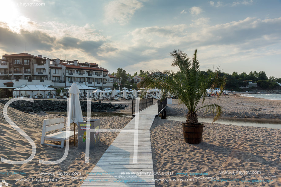 LOZENETS, BULGARIA - JULY 2, 2013: Panorama of Oasis beach near village of Lozenets, Burgas Region, Bulgaria