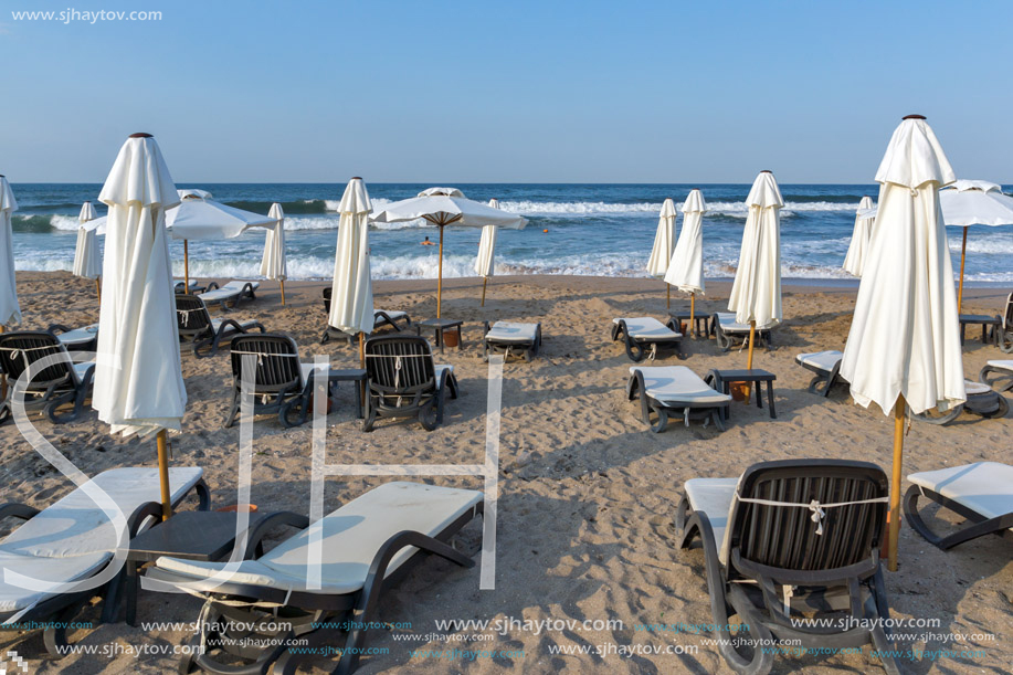 LOZENETS, BULGARIA - JULY 2, 2013: Panorama of Oasis beach near village of Lozenets, Burgas Region, Bulgaria