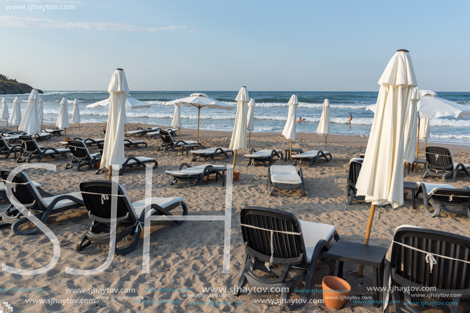 LOZENETS, BULGARIA - JULY 2, 2013: Panorama of Oasis beach near village of Lozenets, Burgas Region, Bulgaria