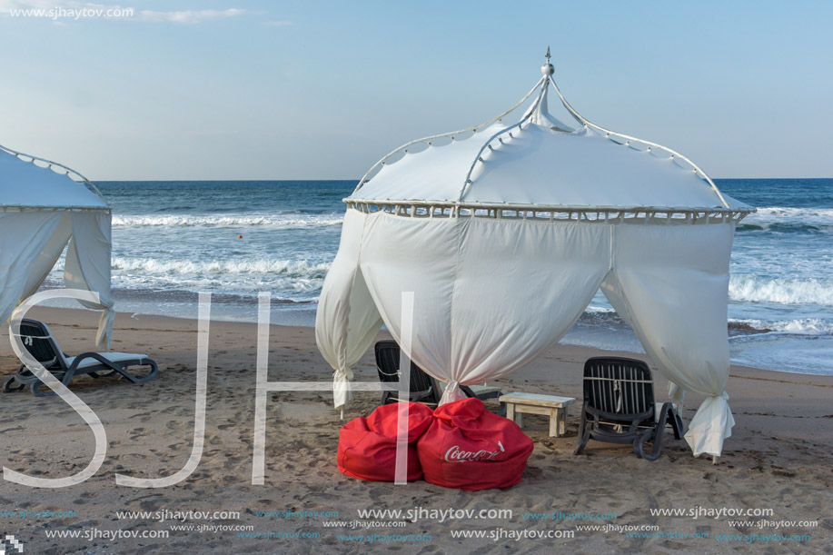 LOZENETS, BULGARIA - JULY 2, 2013: Panorama of Oasis beach near village of Lozenets, Burgas Region, Bulgaria