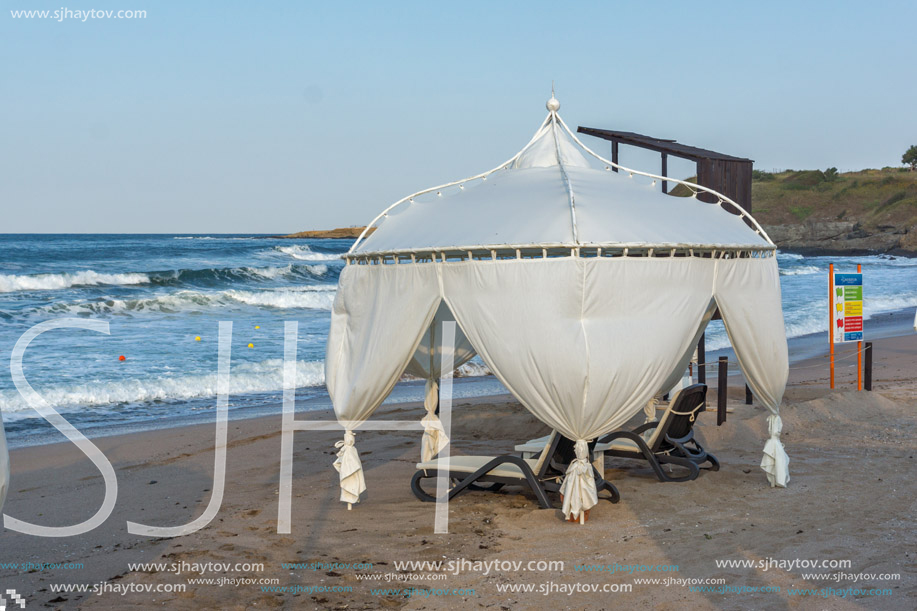 LOZENETS, BULGARIA - JULY 2, 2013: Panorama of Oasis beach near village of Lozenets, Burgas Region, Bulgaria