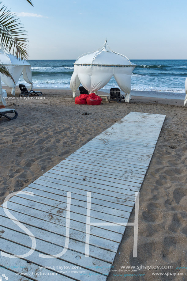 LOZENETS, BULGARIA - JULY 2, 2013: Panorama of Oasis beach near village of Lozenets, Burgas Region, Bulgaria