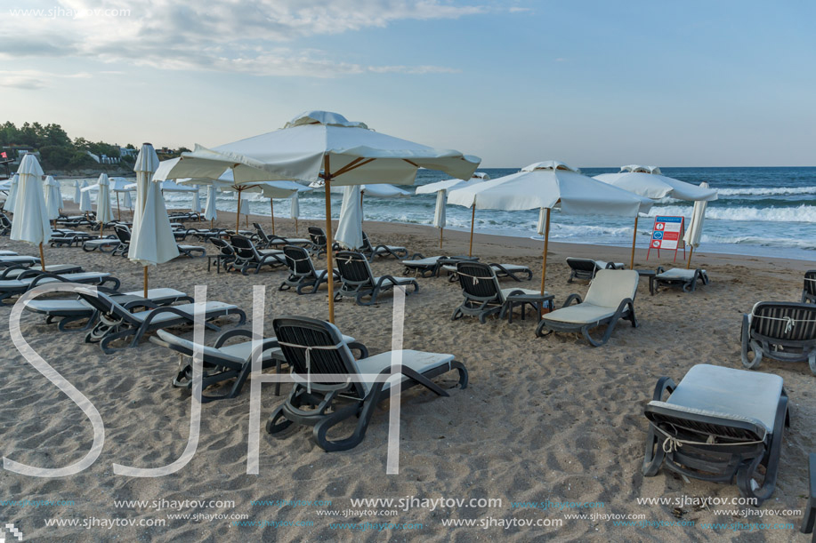 LOZENETS, BULGARIA - JULY 2, 2013: Panorama of Oasis beach near village of Lozenets, Burgas Region, Bulgaria