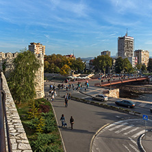 NIS, SERBIA- OCTOBER 21, 2017: Panoramic view of City of Nis and Bridge over Nisava River, Serbia