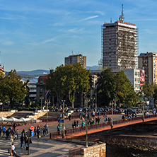 NIS, SERBIA- OCTOBER 21, 2017: Panoramic view of City of Nis and Bridge over Nisava River, Serbia