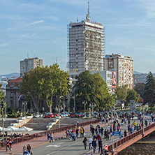 NIS, SERBIA- OCTOBER 21, 2017: Panoramic view of City of Nis and Bridge over Nisava River, Serbia