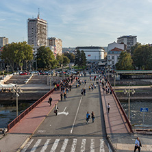 NIS, SERBIA- OCTOBER 21, 2017: Panoramic view of City of Nis and Bridge over Nisava River, Serbia