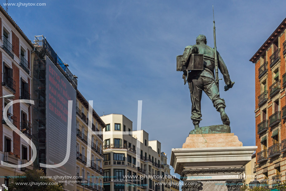 MADRID, SPAIN - JANUARY 23, 2018: Amazing view of Monument to Eloy Gonzalo the Hero of Cascorro in City of Madrid, Spain
