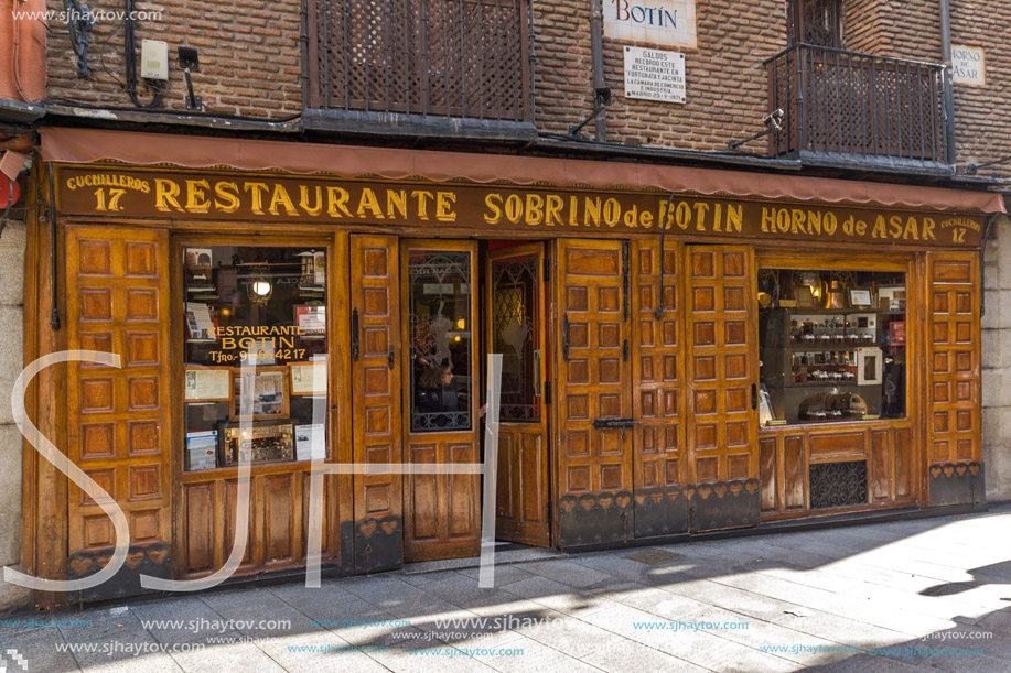MADRID, SPAIN - JANUARY 23, 2018: Facade of Sobrino de Botin Restaurant in City of Madrid, Spain