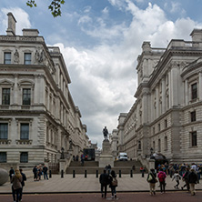 LONDON, ENGLAND - JUNE 17, 2016: Churchill War Rooms and Robert Clive Memorial seen from King Charles street in London, England, Great Britain