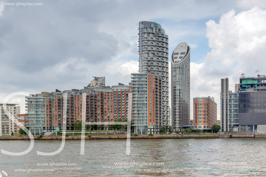 LONDON, ENGLAND - JUNE 17, 2016: Canary Wharf view from Greenwich, London, England, Great Britain