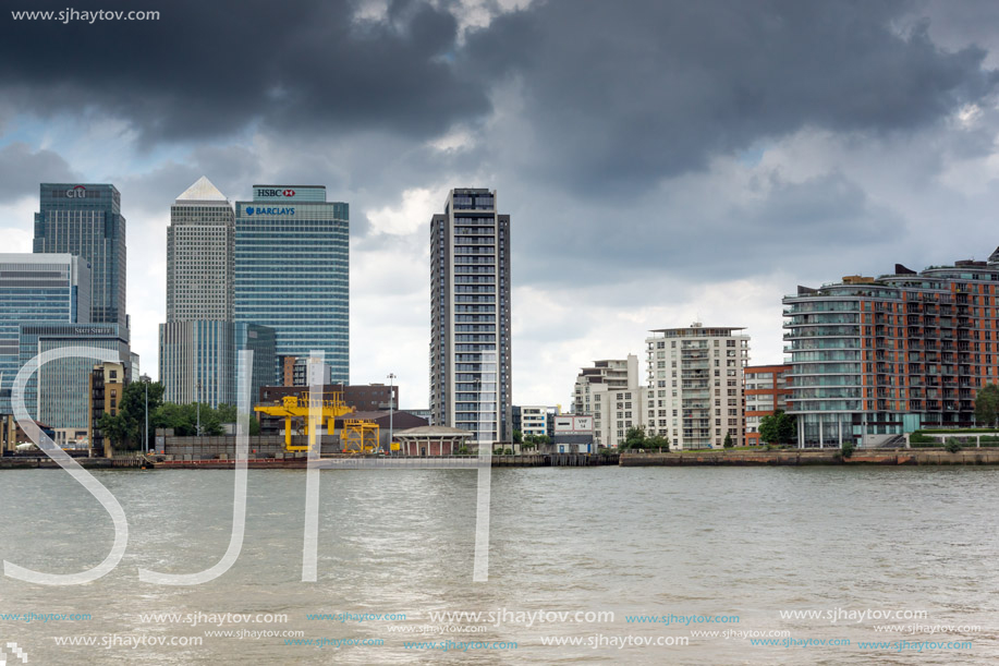 LONDON, ENGLAND - JUNE 17, 2016: Canary Wharf view from Greenwich, London, England, Great Britain