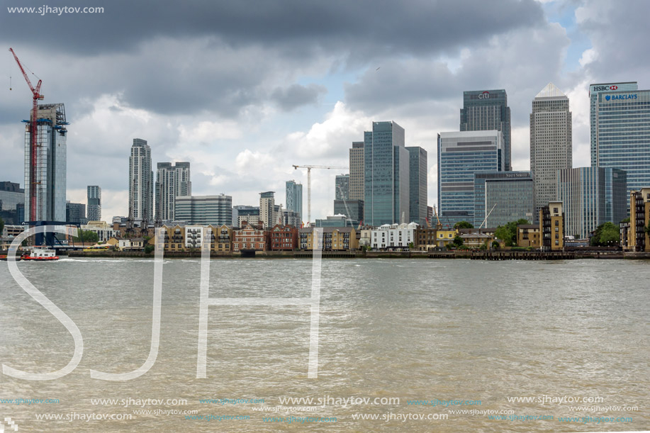 LONDON, ENGLAND - JUNE 17, 2016: Canary Wharf view from Greenwich, London, England, Great Britain