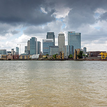 LONDON, ENGLAND - JUNE 17, 2016: Canary Wharf view from Greenwich, London, England, Great Britain