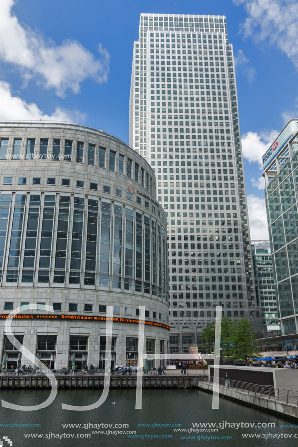 LONDON, ENGLAND - JUNE 17, 2016: Business building and skyscraper in Canary Wharf, London, England, Great Britain