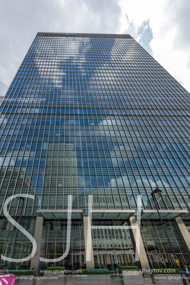 LONDON, ENGLAND - JUNE 17, 2016: Business building and skyscraper in Canary Wharf, London, England, Great Britain