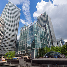 LONDON, ENGLAND - JUNE 17, 2016: Business building and skyscraper in Canary Wharf, London, England, Great Britain