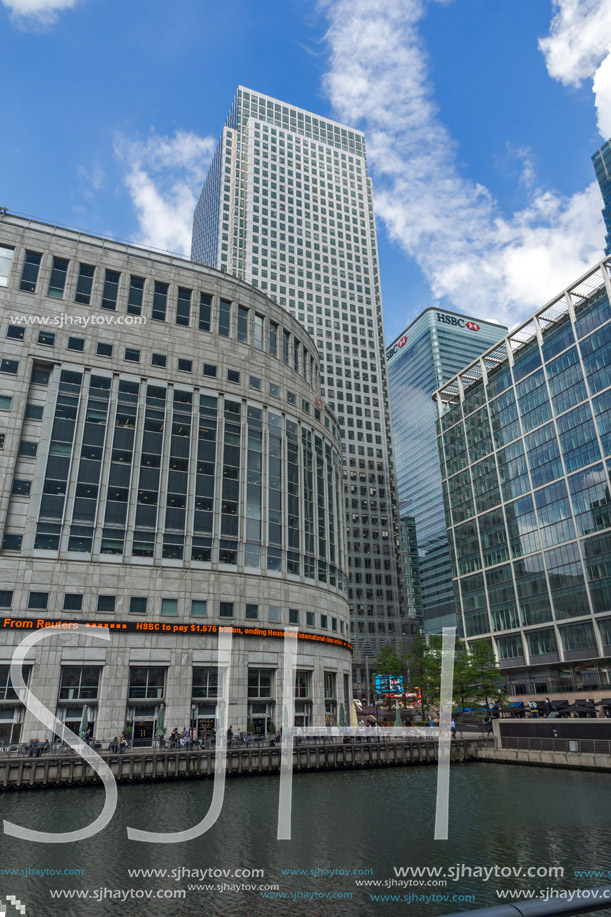 LONDON, ENGLAND - JUNE 17, 2016: Business building and skyscraper in Canary Wharf, London, England, Great Britain