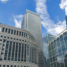 LONDON, ENGLAND - JUNE 17, 2016: Business building and skyscraper in Canary Wharf, London, England, Great Britain