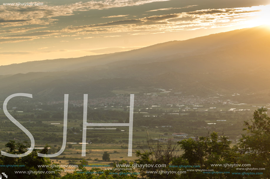 Amazing Sunset Landscape of Petrich Valley from Belasitsa Mountain, Blagoevgrad Region, Bulgaria