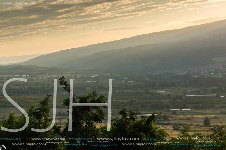 Amazing Sunset Landscape of Petrich Valley from Belasitsa Mountain, Blagoevgrad Region, Bulgaria