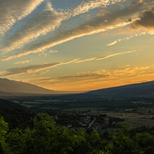Amazing Sunset Landscape of Petrich Valley from Belasitsa Mountain, Blagoevgrad Region, Bulgaria