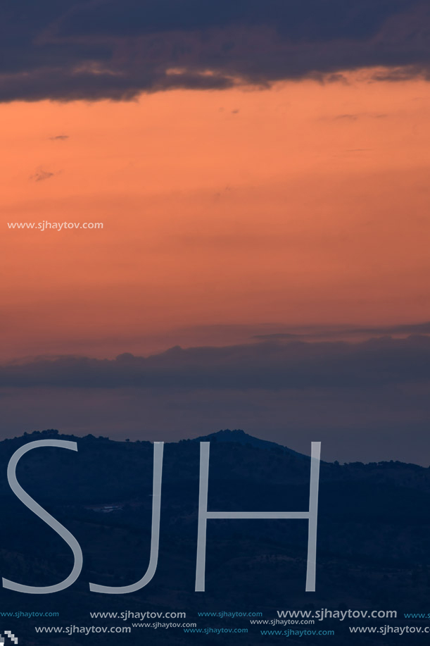 Amazing Sunset Panorama of  Ograzhden Mountain, Blagoevgrad Region, Bulgaria