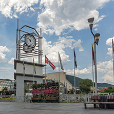 STRUMICA, MACEDONIA - JUNE 21, 2018: Clock Tower at the central square of town of Strumica, Republic of Macedonia