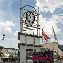 STRUMICA, MACEDONIA - JUNE 21, 2018: Clock Tower at the central square of town of Strumica, Republic of Macedonia