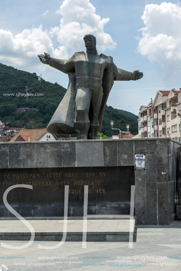 STRUMICA, MACEDONIA - JUNE 21, 2018: Monument of Gotse Delchev at the central square of town of Strumica, Republic of Macedonia