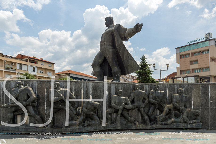 STRUMICA, MACEDONIA - JUNE 21, 2018: Monument of Gotse Delchev at the central square of town of Strumica, Republic of Macedonia