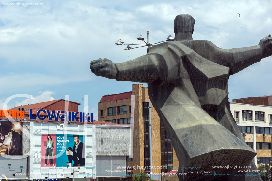STRUMICA, MACEDONIA - JUNE 21, 2018: Monument of Gotse Delchev at the central square of town of Strumica, Republic of Macedonia