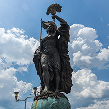 STRUMICA, MACEDONIA - JUNE 21, 2018: Panorama of central square of town of Strumica, Republic of Macedonia