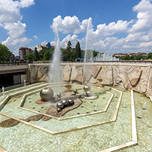 SOFIA, BULGARIA -MAY 20, 2018: Fountains in front of  National Palace of Culture in Sofia, Bulgaria