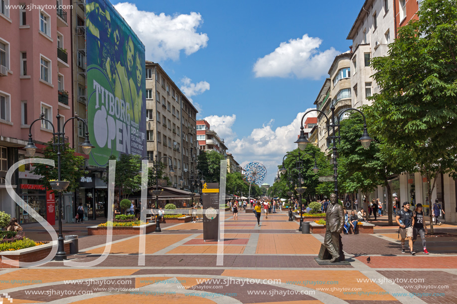 SOFIA, BULGARIA -MAY 20, 2018:  Walking people on Boulevard Vitosha in city of Sofia, Bulgaria