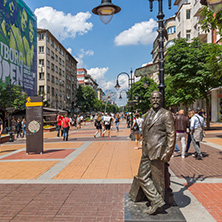 SOFIA, BULGARIA -MAY 20, 2018:  Walking people on Boulevard Vitosha in city of Sofia, Bulgaria
