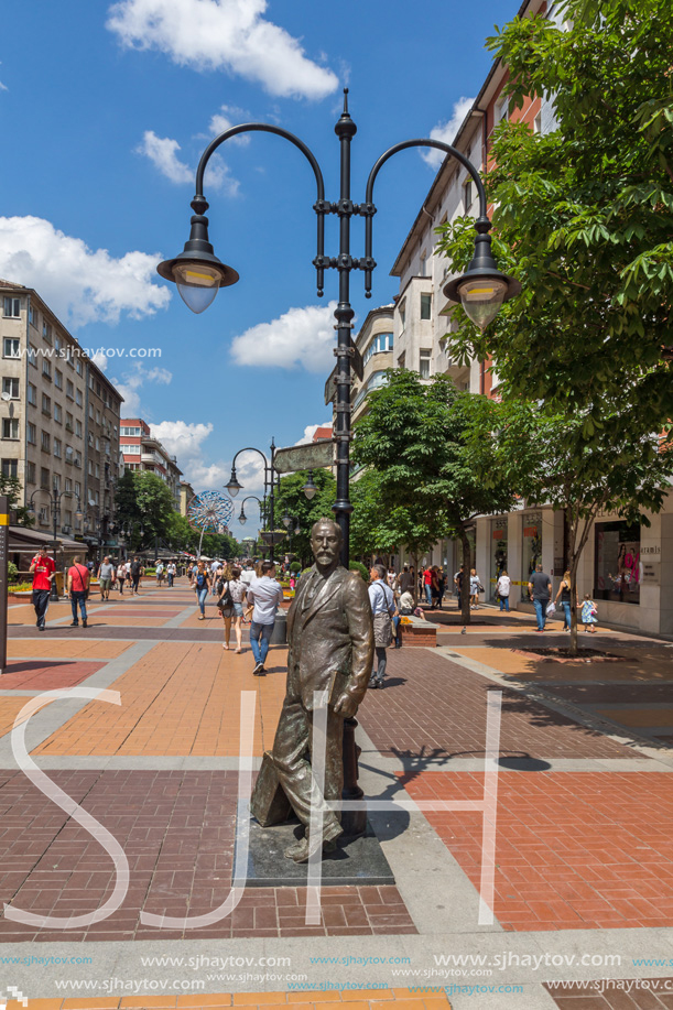 SOFIA, BULGARIA -MAY 20, 2018:  Walking people on Boulevard Vitosha in city of Sofia, Bulgaria