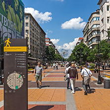 SOFIA, BULGARIA -MAY 20, 2018:  Walking people on Boulevard Vitosha in city of Sofia, Bulgaria