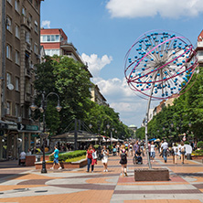 SOFIA, BULGARIA -MAY 20, 2018:  Walking people on Boulevard Vitosha in city of Sofia, Bulgaria