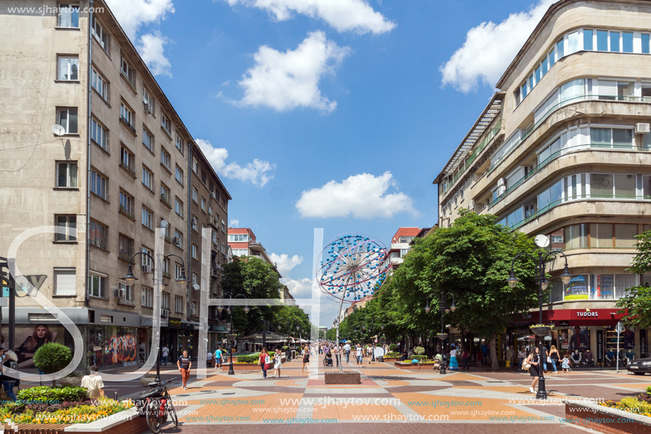 SOFIA, BULGARIA -MAY 20, 2018:  Walking people on Boulevard Vitosha in city of Sofia, Bulgaria